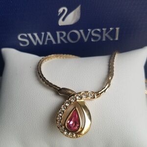 AUTHENTIC Swarovski 24k Gold Plated Pink Teardrop Necklace RARE